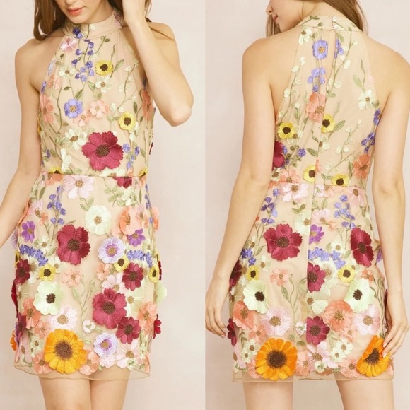 entro Dresses & Skirts - Vici Entro Buy Myself Flowers Floral Appliqué mini Dress size Small taylor swift